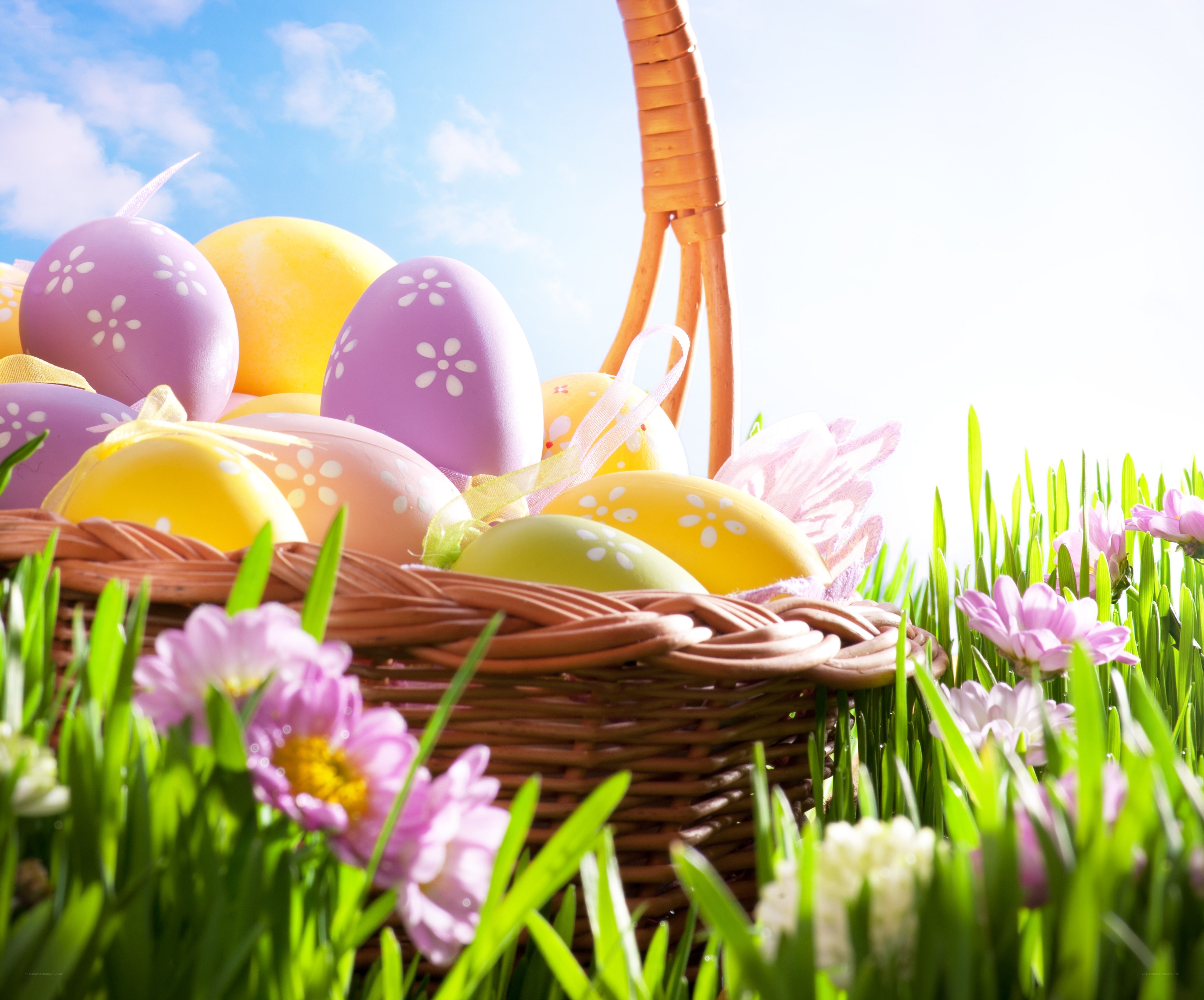 Easter basket with colorful eggs