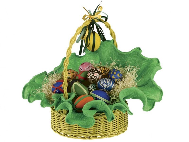 Easter basket with decorated eggs