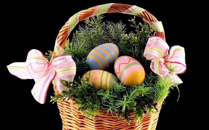 Easter basket with decorated eggs