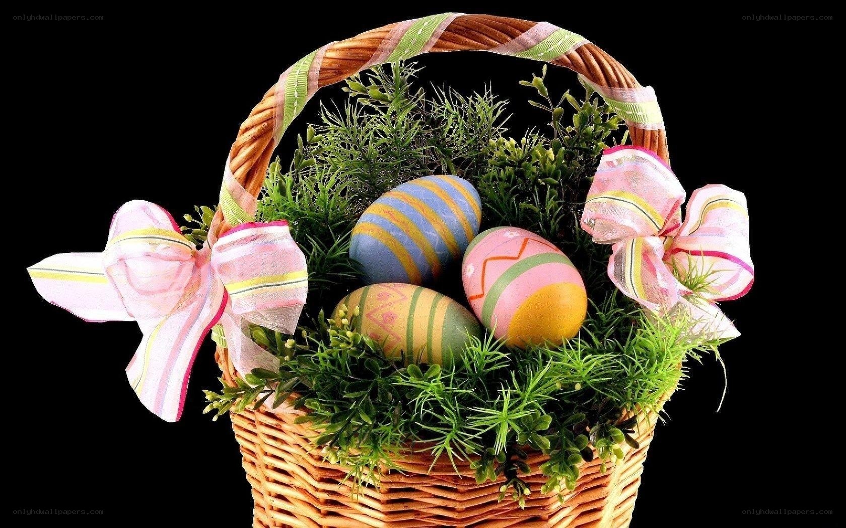 Easter basket with decorated eggs