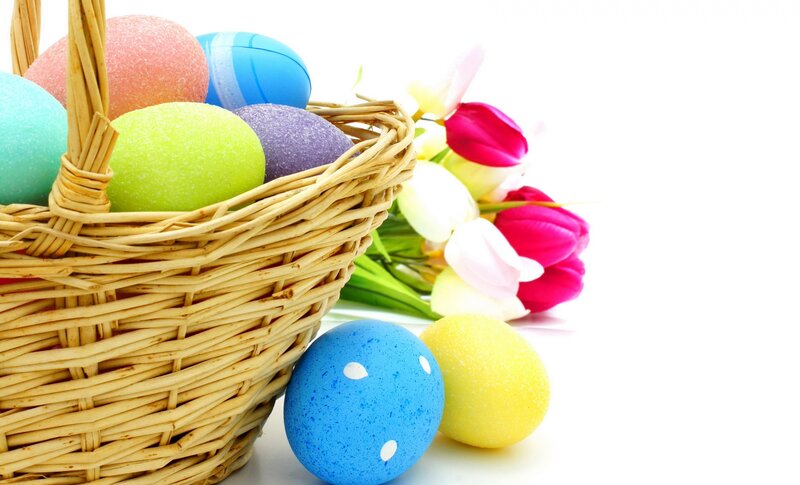 Easter Basket with Eggs — Blue, Festive, Spring, Photograph