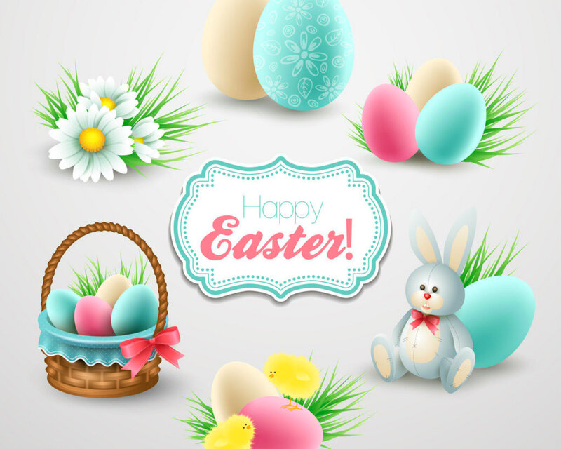 Easter Basket with Eggs — Blue, Festive, Spring, Vector Art