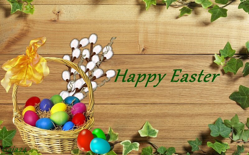 Easter Basket with Eggs — Brown, Festive, Spring, Digital Art