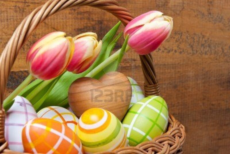 Easter Basket with Eggs — Brown, Festive, Spring, Photograph