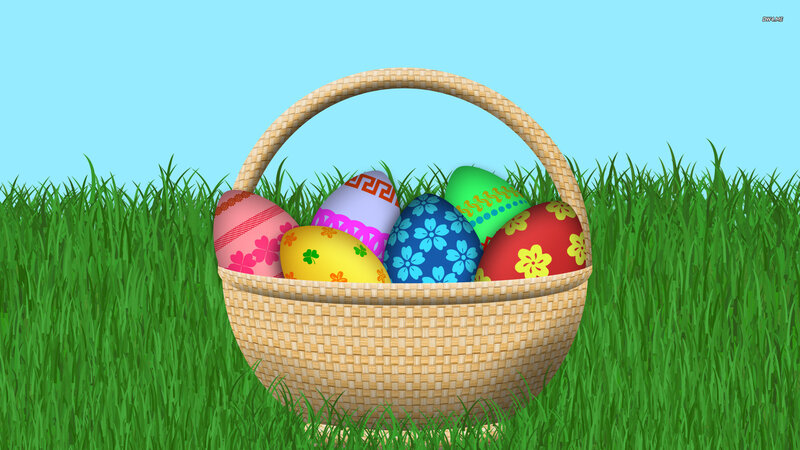 Easter Basket with Eggs — Green, Festive, Spring, Digital Art, Grass