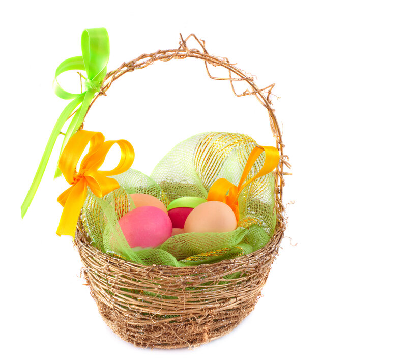 Easter Basket with Eggs — Green, Festive, Spring, Photograph, Ribbons