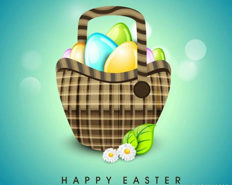 Easter Basket with Eggs — Green, Festive, Spring, Vector Art