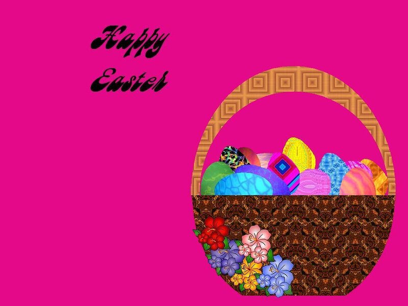 Easter Basket with Eggs — Pink, Festive, Digital Art