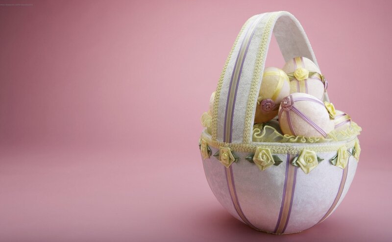 Easter Basket with Eggs — Pink, Festive, Photograph