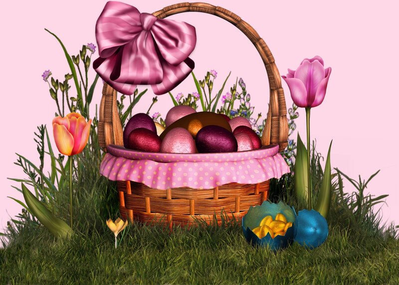 Easter Basket with Eggs — Pink, Festive, Spring, Digital Art