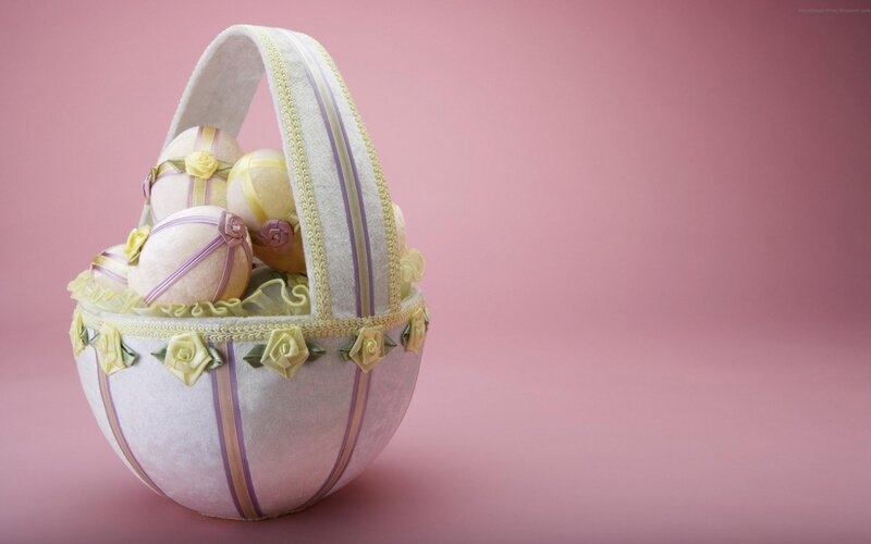 Easter Basket with Eggs — Pink, Festive, Spring, Photograph, Ribbons