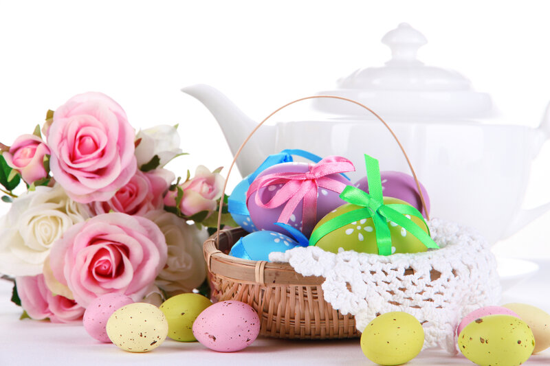 Easter Basket with Eggs — Pink, Festive, Spring, Photograph