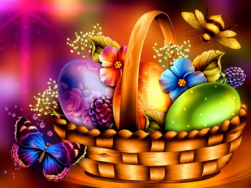 Easter Basket with Eggs — Purple, Festive, Digital Art