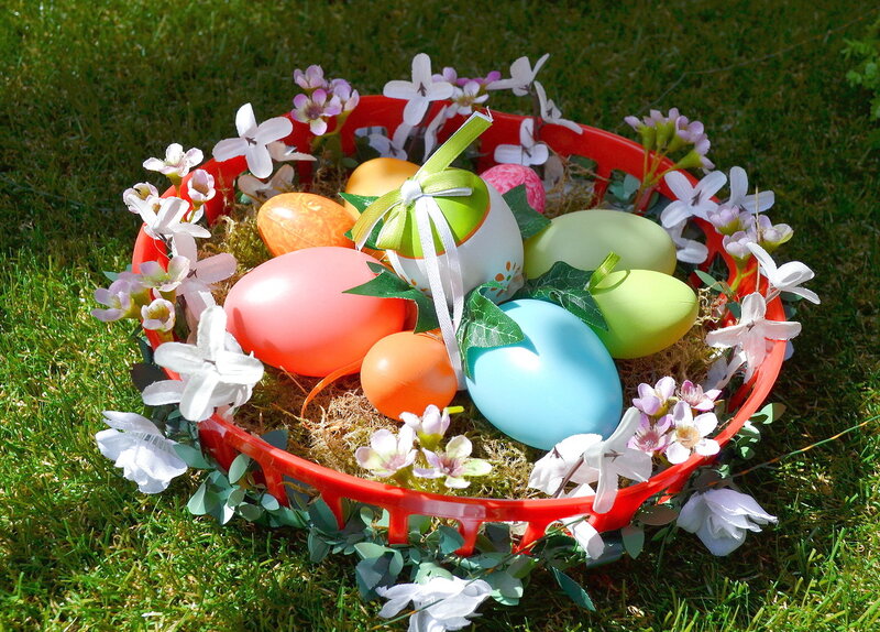 Easter Basket with Eggs — Red, Festive