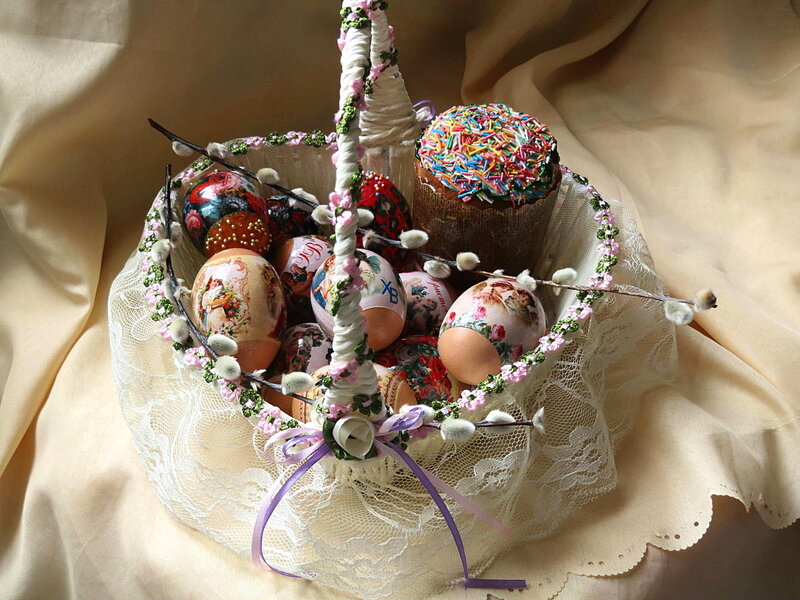 Easter Basket with Eggs — White, Festive, Spring, Photograph