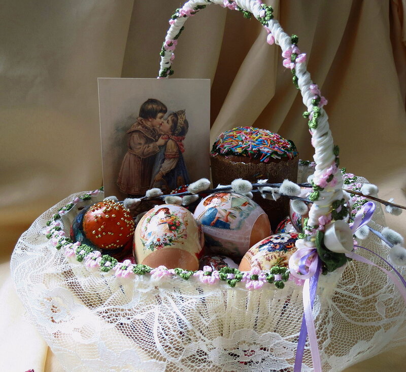 Easter Basket with Eggs — White, Festive, Spring