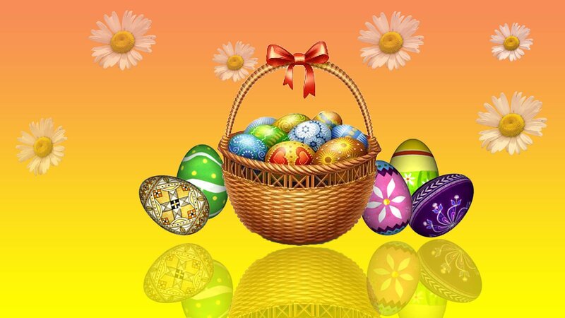 Easter Basket with Eggs — Yellow, Festive, Spring, Digital Art, Daisies