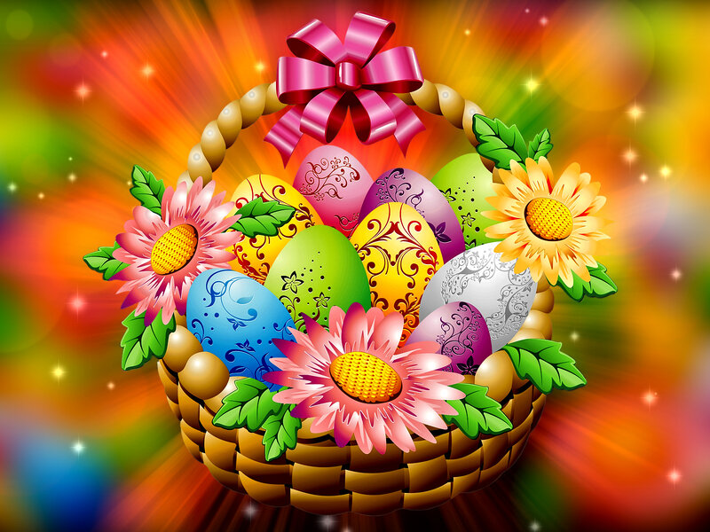 Easter Basket with Eggs — Yellow, Festive, Spring, Digital Art