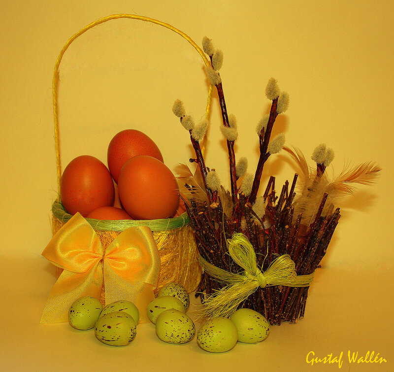 Easter Basket with Eggs — Yellow, Festive, Spring