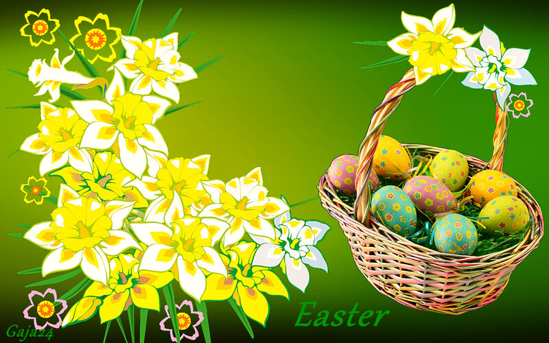 Easter Basket with Flowers — Green, Festive, Spring