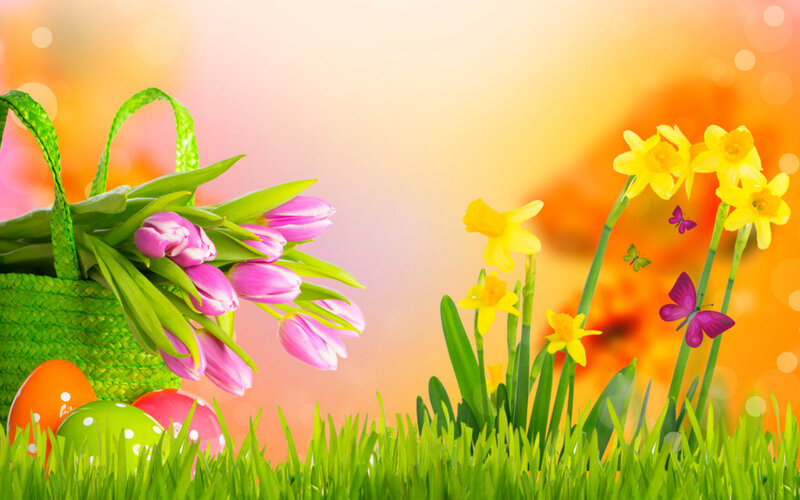 Easter Basket with Flowers — Green, Festive