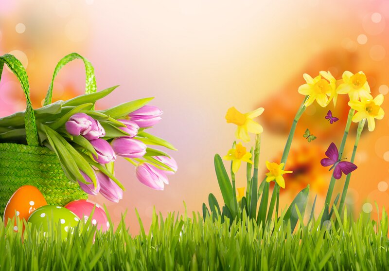 Easter Basket with Flowers — Green