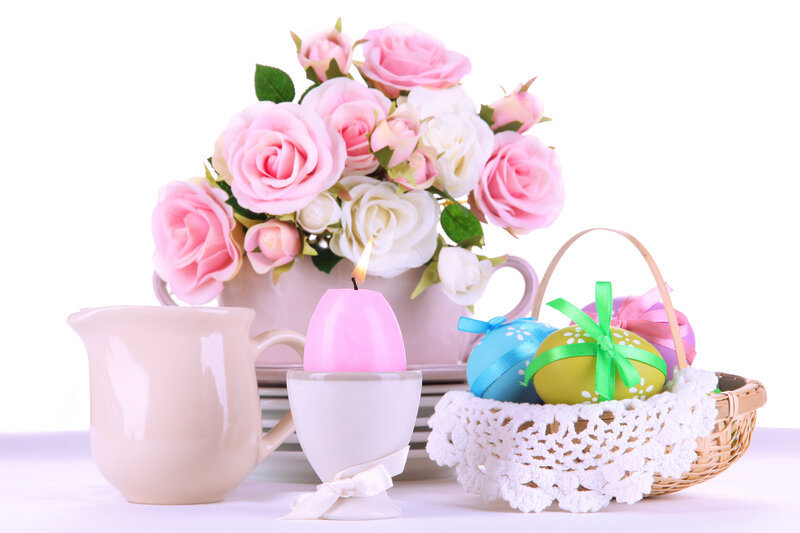 Easter Basket with Flowers — Pink, Festive, Spring, Photograph, Candle