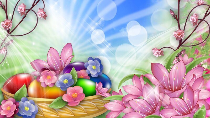 Easter Basket with Flowers — Pink, Festive, Spring