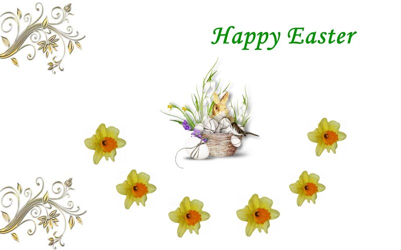 Easter Basket with Flowers — Yellow, Festive, Spring, Illustration