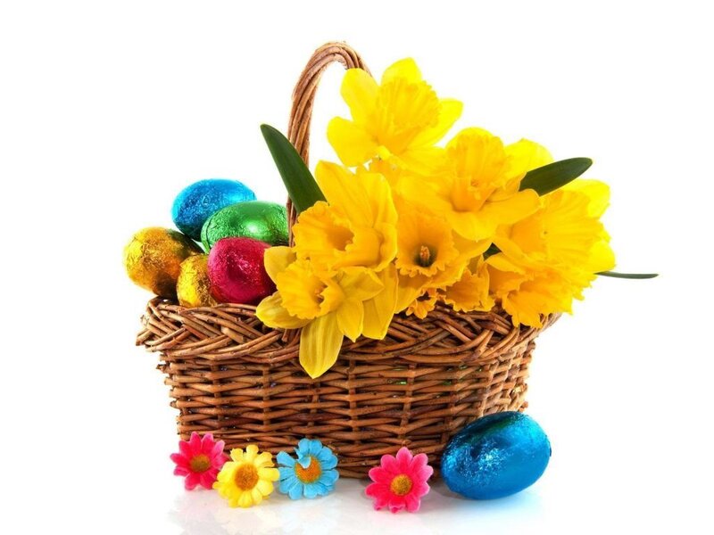 Easter Basket with Flowers — Yellow, Festive