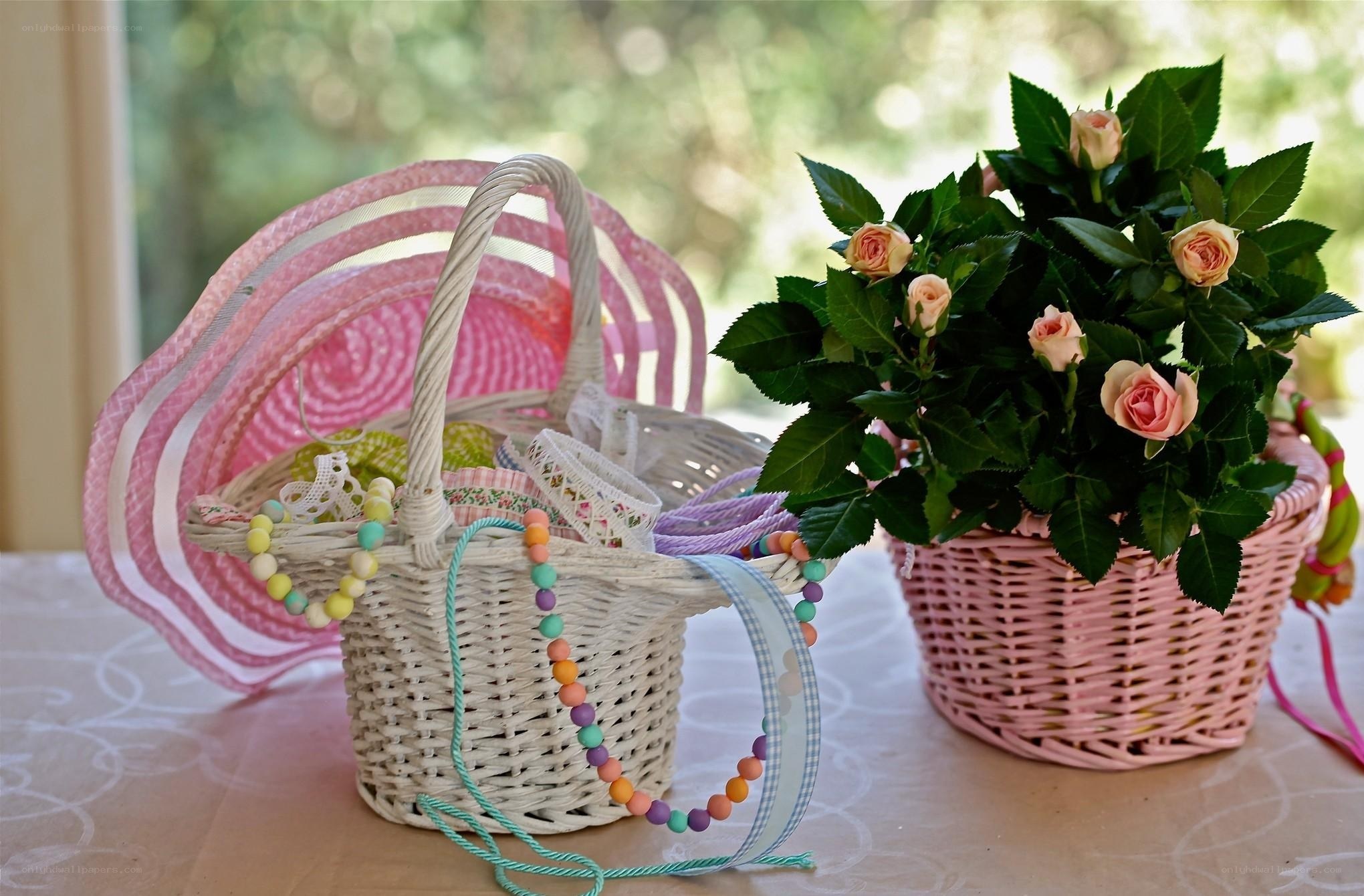 Easter basket with flowers