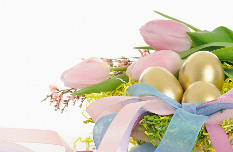 Easter Basket with Tulips — Pink