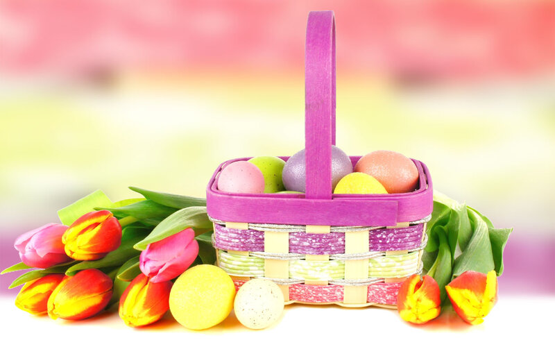 Easter Basket with Tulips — Purple