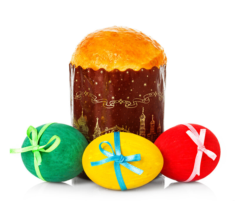 Easter Bread and Eggs — Brown, Festive, Photograph, Ribbons, Paper