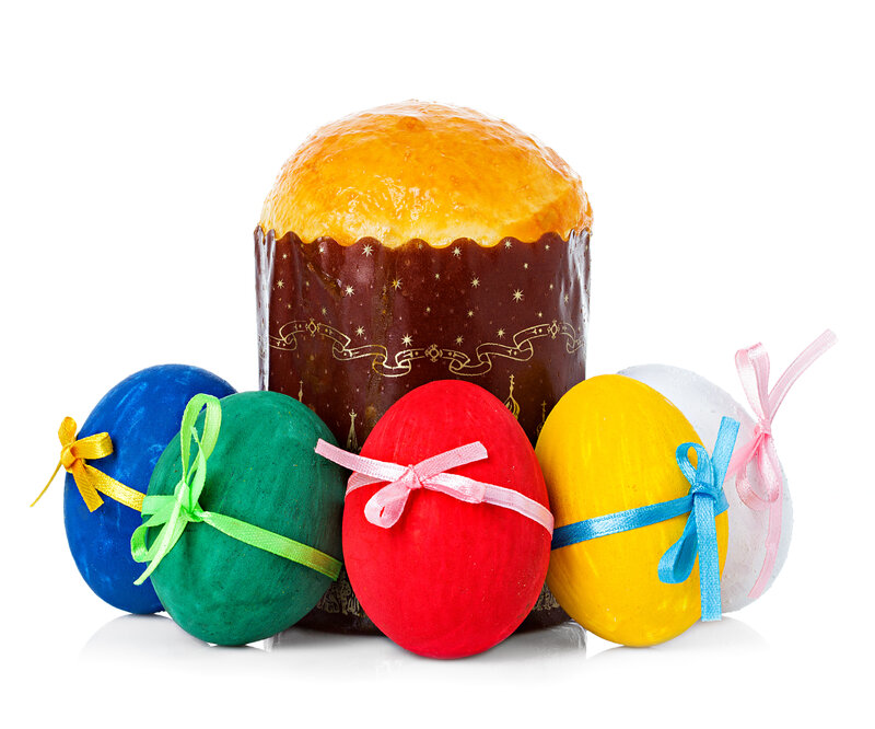 Easter Bread and Eggs — Brown, Festive, Photograph