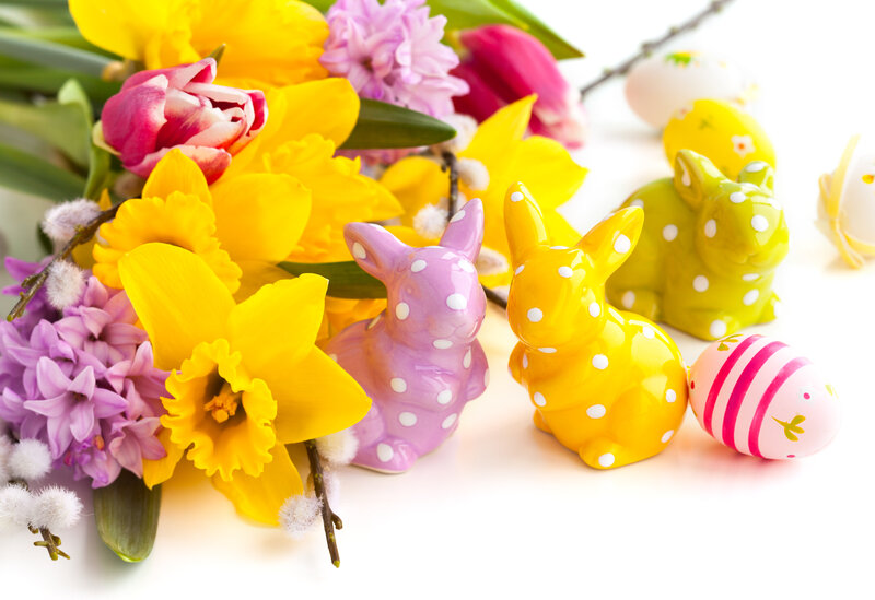 Easter Bunnies and Flowers — Yellow