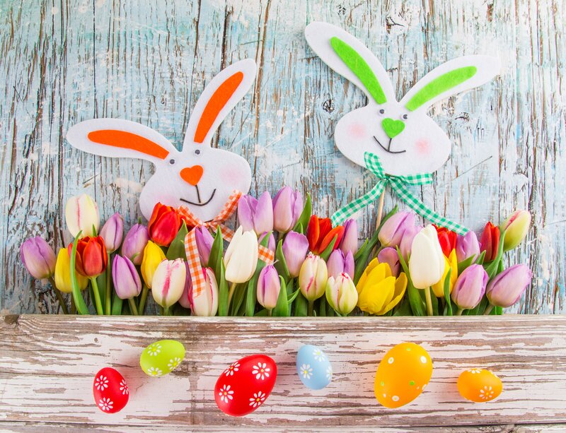 Easter Bunnies with Tulips