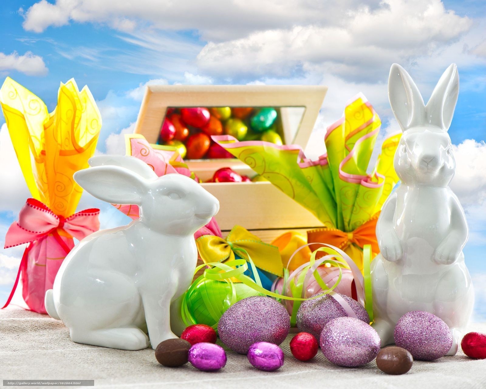 Easter bunny and chocolate eggs