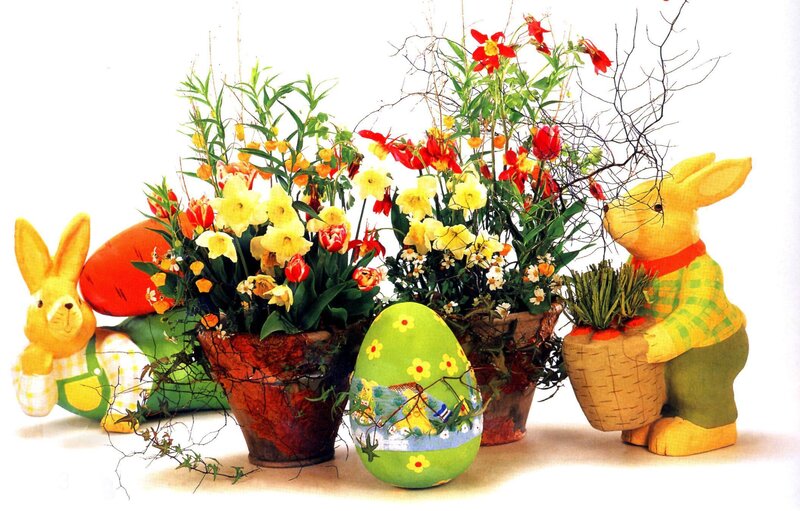 Easter Bunny Figurines with Flowers