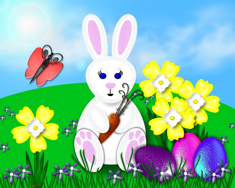 Easter bunny in spring field