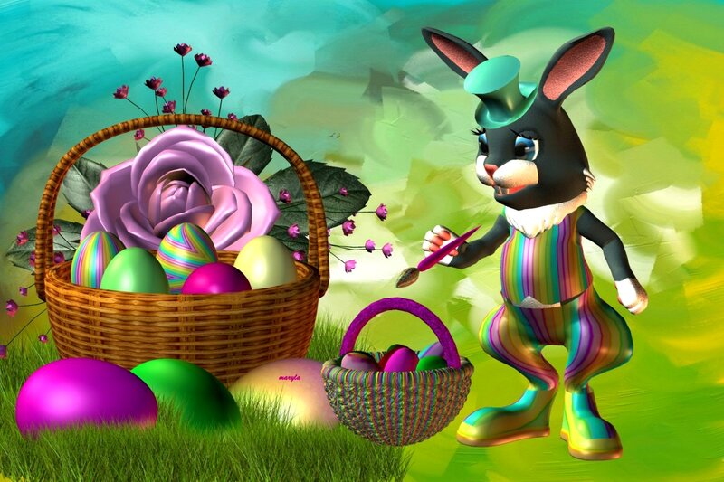 Easter Bunny Painting Eggs