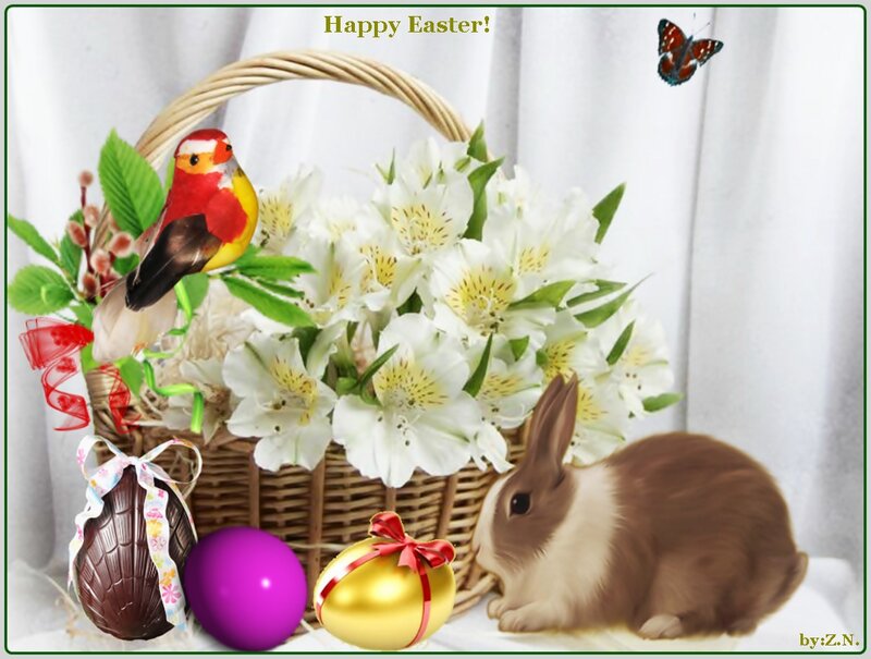 Easter Bunny with Basket — White