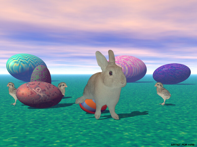 Easter bunny with chicks and eggs