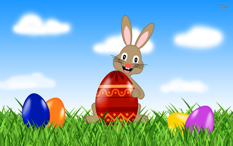 Easter Bunny with Eggs — Green, Cheerful