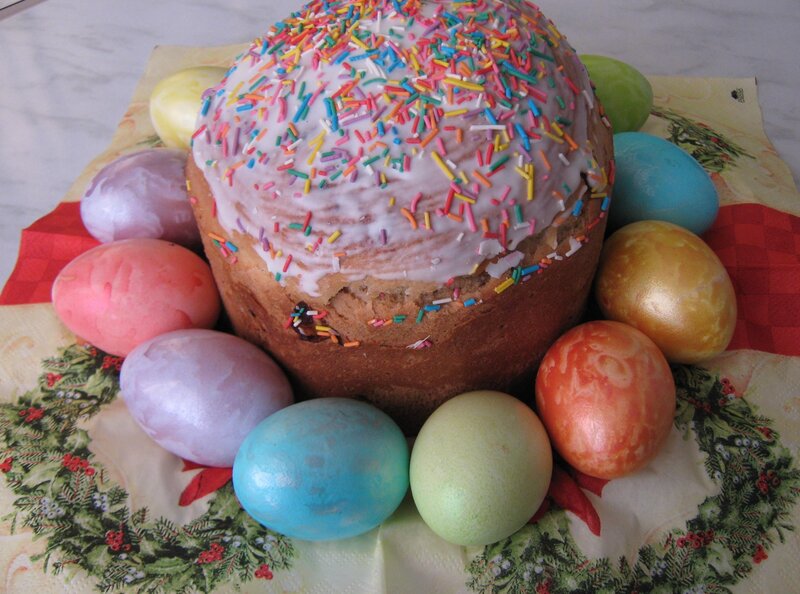 Easter cake with colored eggs