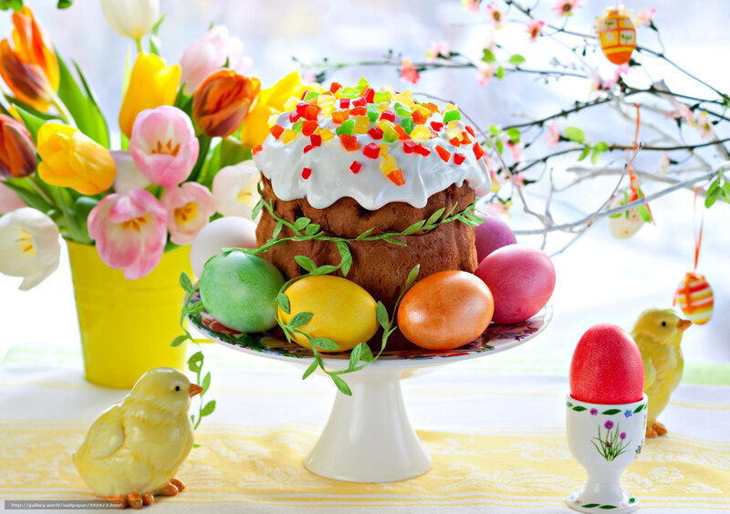 Easter Cake with Eggs — Yellow, Festive, Spring, Photograph, Flowers, Chick Figurines