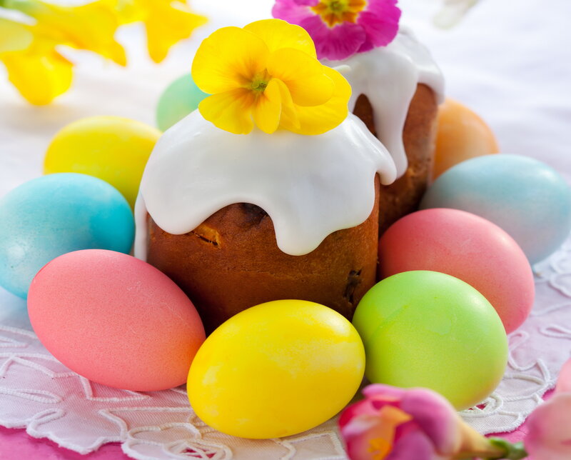 Easter Cake with Eggs — Yellow, Festive, Spring, Photograph, Flowers