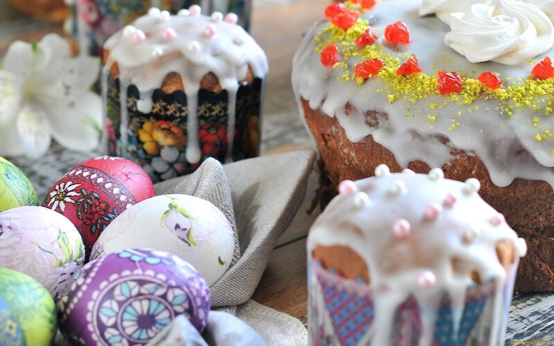 Easter Cakes and Eggs — White, Festive