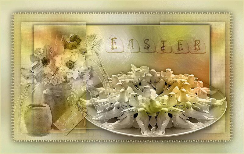 Easter card with doves and flowers