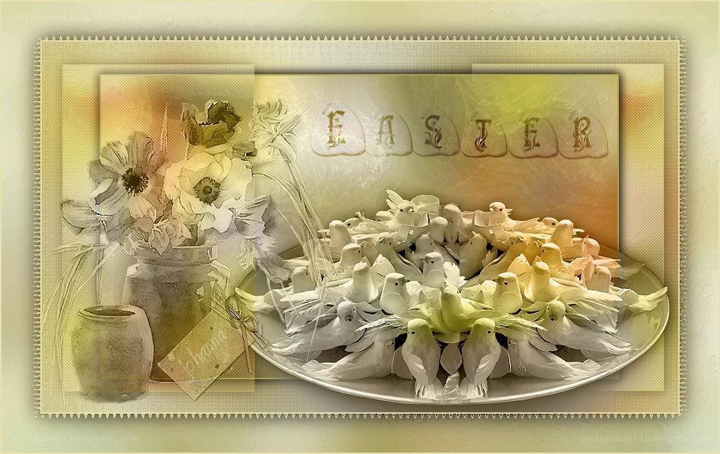 Easter card with doves and flowers